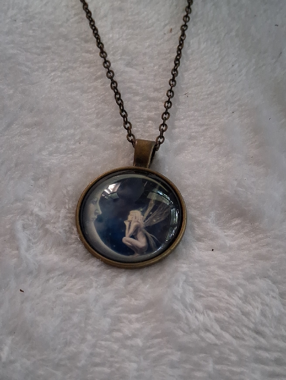 Bronze Fairy Pendant Necklace in Blue - Women Jewelry